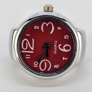 Red Dial Ring Watch Women Analog Quartz Watch Stretch Band Finger Watch